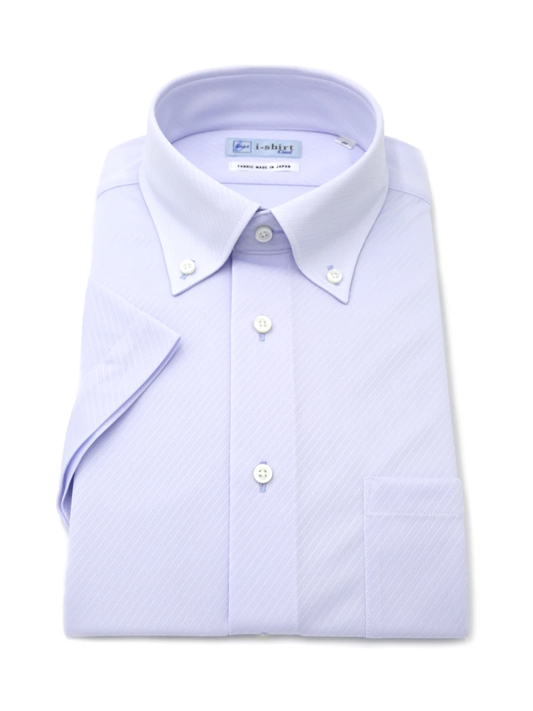 【即納】WEB限定【完全ノーアイロン】半袖アイシャツボタンダウンストレッチ織柄無地i-shirt春夏