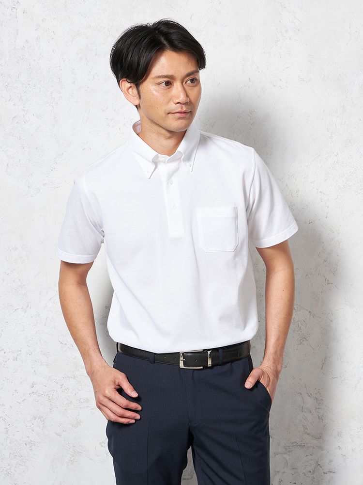 【吸汗速乾】半袖ポロシャツボタンダウンアメリカンシーアイランドコットンドライカジュアルインナー無地春夏