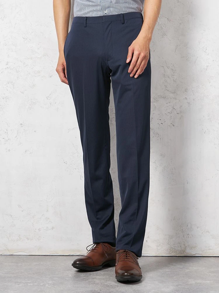 【i-Pants-アイパンツ-】バイオセンサー生地使用ウォッシャブルノータックストライプスラックスnero【スリムデザイン】