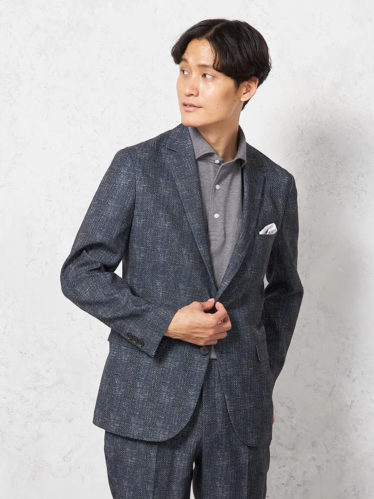 【即納】サスビズｘRENU上下セットアップスーツ【WEB限定】上下ウォッシャブル軽量ストレッチチェック春夏