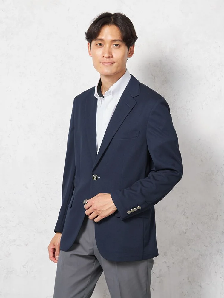 【サスビズｘRENU】ジャケットブレザーウォッシャブル軽量ストレッチ無地春夏