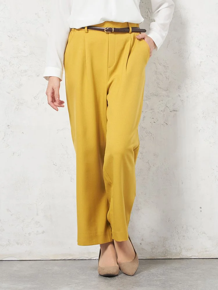 【ウォッシャブル】ワイドパンツウーリッシュ2WAYストレッチワンタック無地秋冬【レディース】