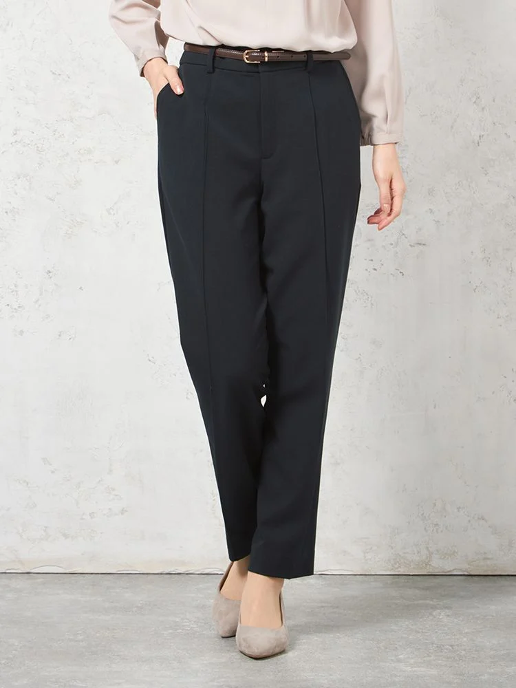 【ウォッシャブル】スティックパンツ裏起毛2WAYストレッチ内股シームレス無地秋冬【レディース】