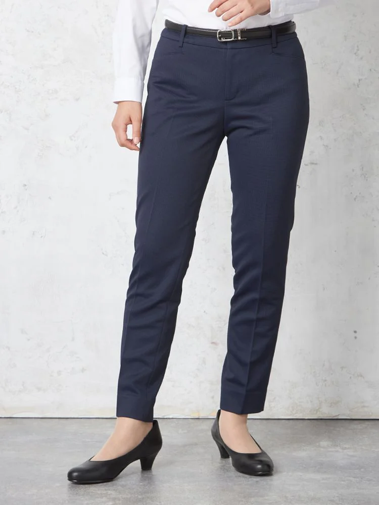 【ウォッシャブル】パンツストレートニットストレッチネイビー千鳥ViVi通年【レディース】