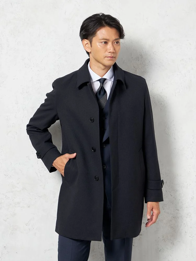 【ウールライク軽量素材】ステンカラーコートライナー付撥水イージーケアバーズアイリッケンバッカー秋冬