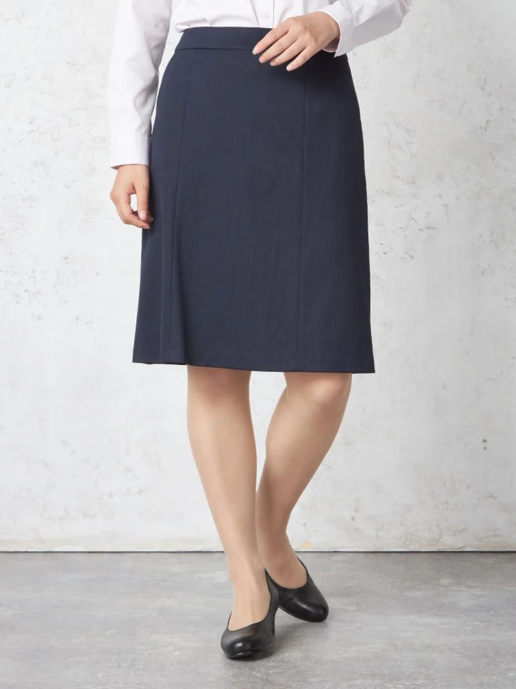 【ウォッシャブル】セミフレアスカートニットストレッチネイビーストライプViVi通年【レディース】