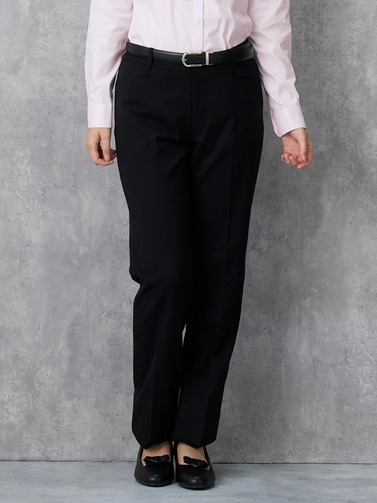 【ウォッシャブル】パンツストレート黒無地ビエラスティコ無地ViVi通年【レディース】