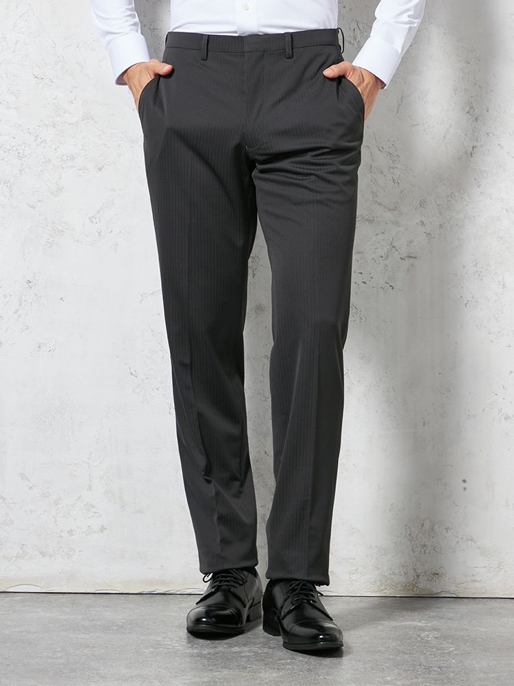 【i-Pants-アイパンツ-】バイオセンサー生地使用【スリム】ノータックシャドウストライプスラックスnero【スリムデザイン】