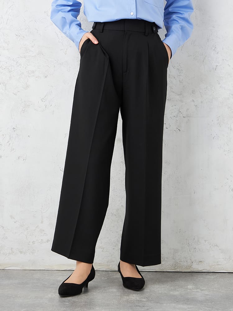 【WALKPLUS】T/Rトロサイドタブワイドパンツウォッシャブル通年【レディース】