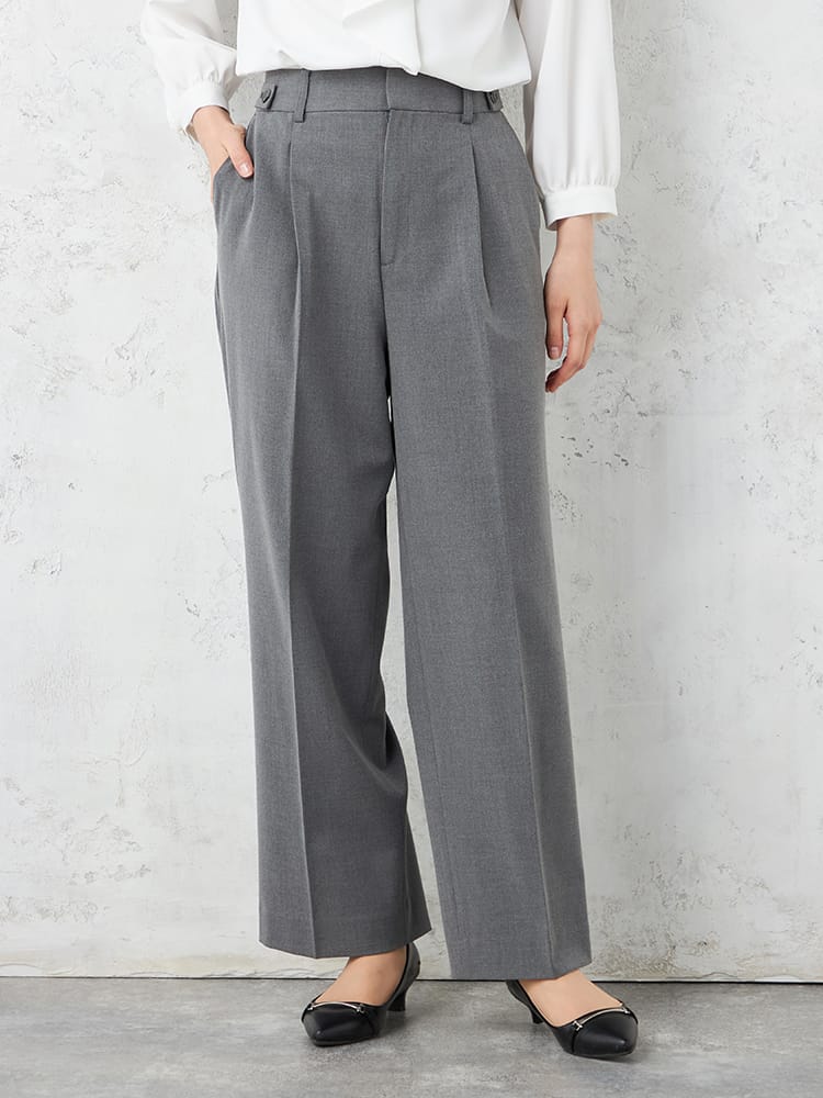 【WALKPLUS】T/Rトロサイドタブワイドパンツウォッシャブル通年【レディース】