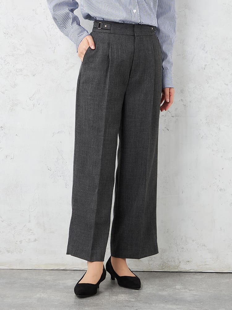 【WALKPLUS】ツイードサイドポイントワイドパンツウォッシャブル秋冬【レディース】