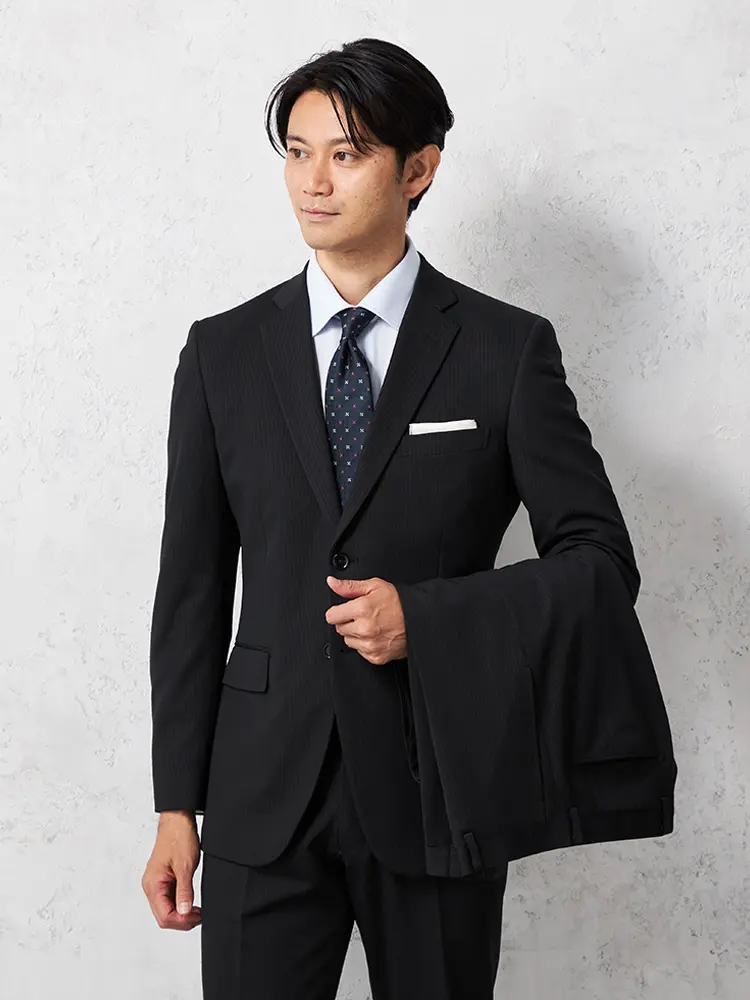 【上下ウォッシャブル】スーツ2つボタンツーパンツニットストライプノータック秋冬【タニタ】