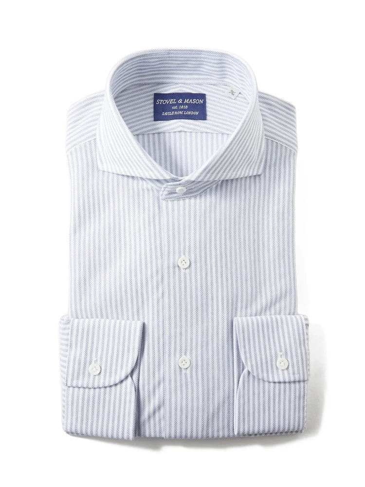 【プレミアムコットンニット】長袖ワイシャツカッタウェイ綿100％ストライプS＆MBLUELABEL通年
