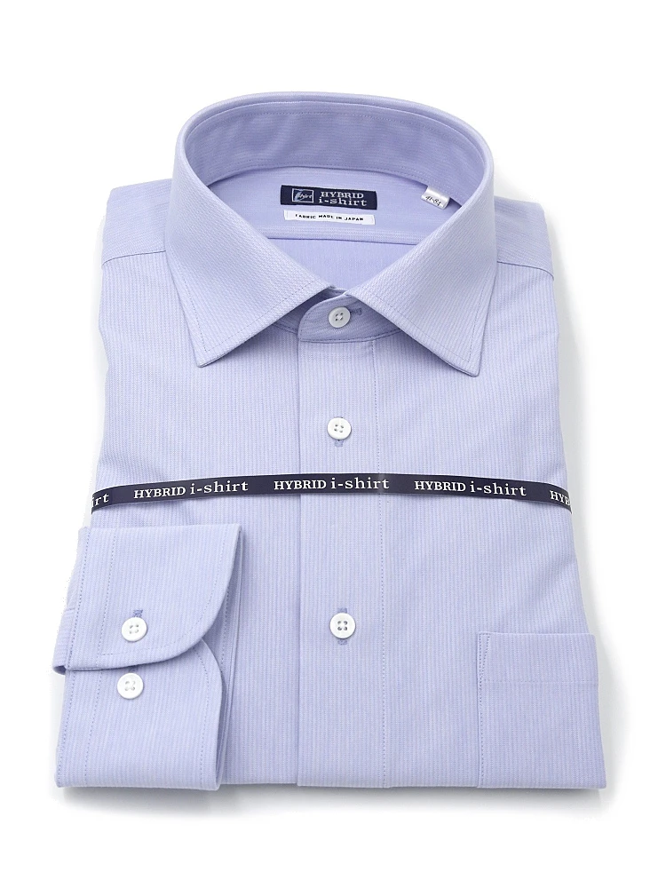【ハイブリッドアイシャツ】ウール混素材長袖ワイシャツカッタウェイ形態安定織柄無地通年