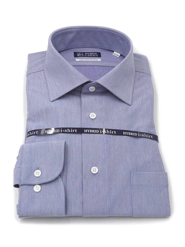 【ハイブリッドアイシャツ】ウール混素材長袖ワイシャツカッタウェイ形態安定織柄無地通年