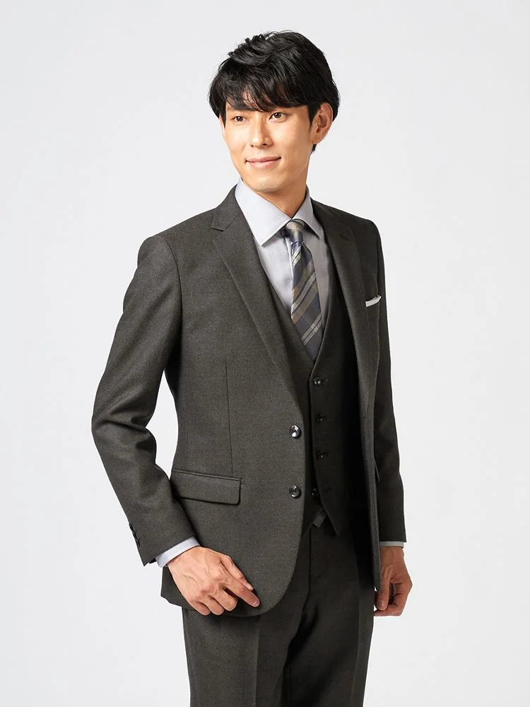 【上下ウォッシャブル】スリーピーススーツ2つボタンウール混ストレッチ・防しわ無地nero秋冬【スリムデザイン】