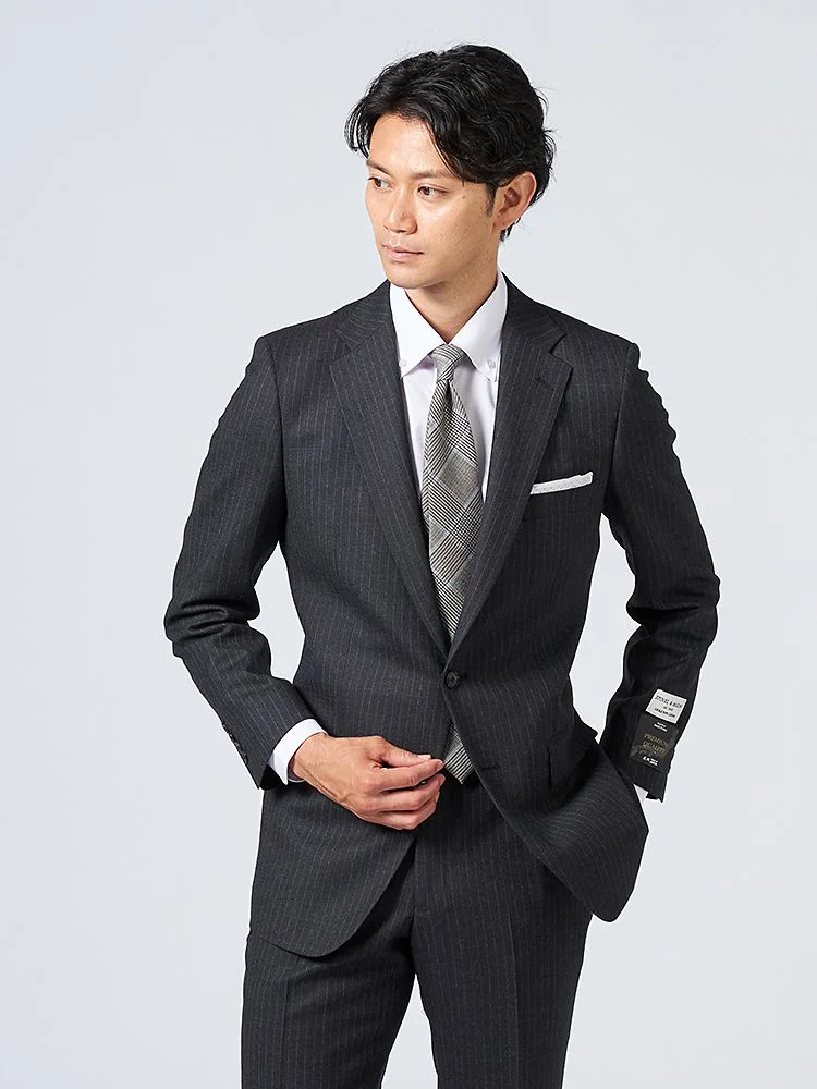 【ウール100％】スーツ2つボタン尾州素材使用ストライプSTOVEL&MASON秋冬