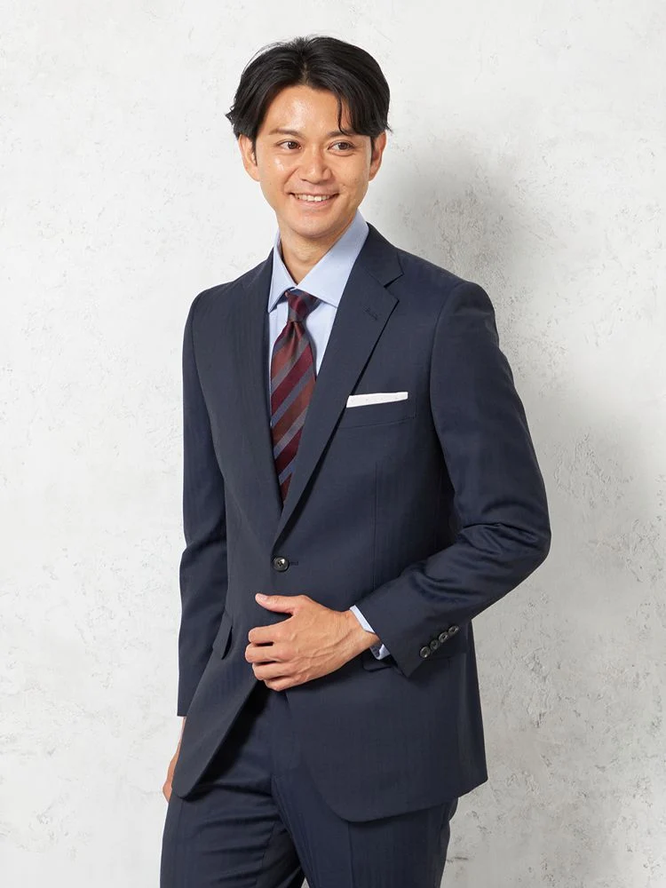 【ウール100%】スーツ2つボタン尾州SUPER110ｓ素材ヘリンボンSTOVEL&MASON秋冬