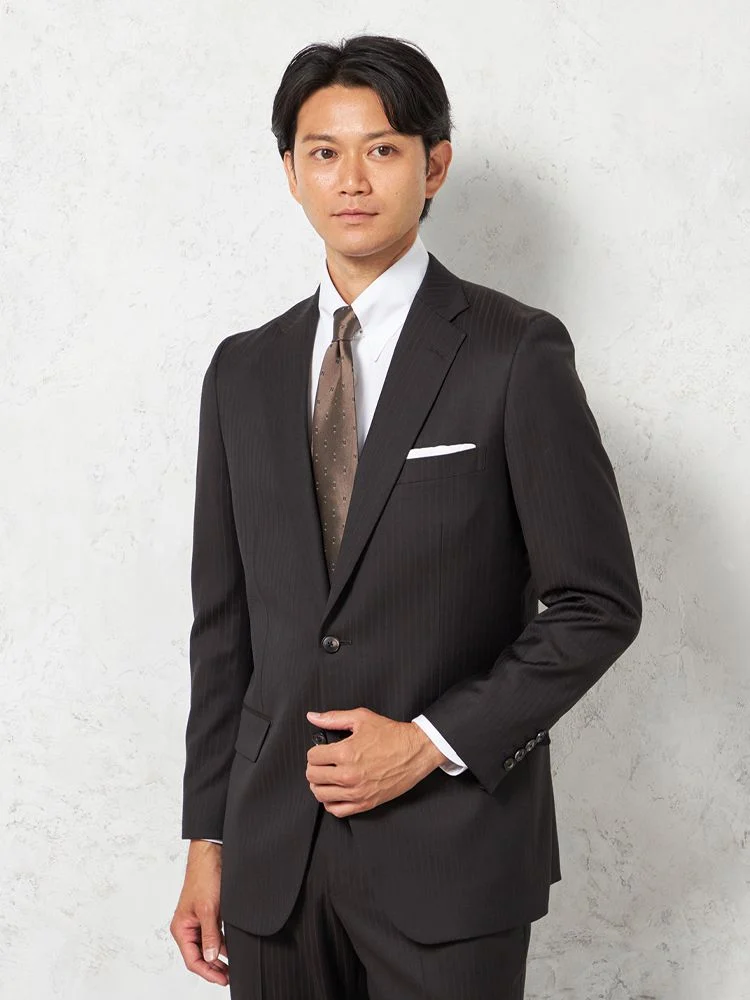【ウール100%】スーツ2つボタン尾州SUPER110ｓ素材シャドウストライプSTOVEL&MASON秋冬