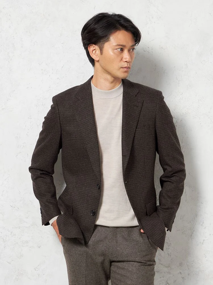 【尾州サスティナブルウール】ジャケット段返り3つボタンライトツイードジャケットガンクラブリッケンバッカー秋冬