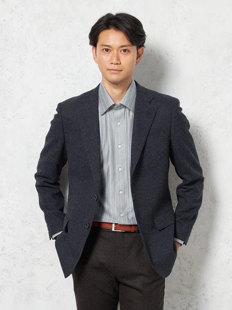 【尾州サスティナブルウール】ジャケット段返り3つボタンライトツイードジャケット千鳥格子リッケンバッカー秋冬