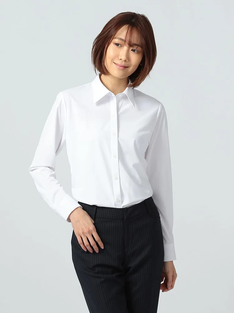 【完全ノーアイロン】長袖ブラウスi-shirt白無地レギュラーアイシャツ通年【レディース】