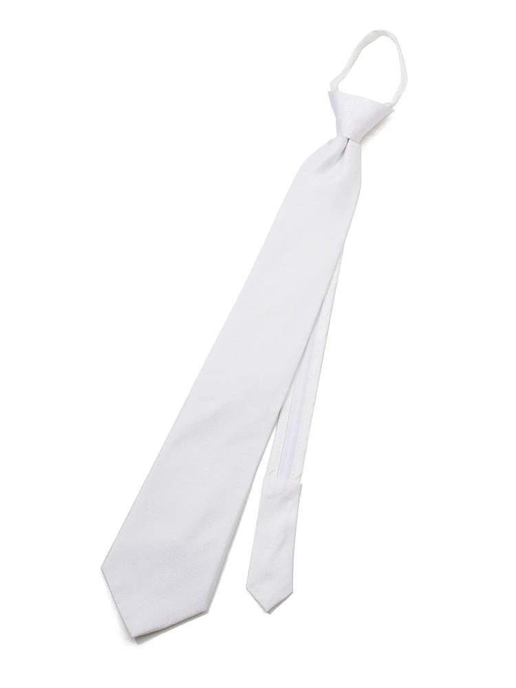 【ジッパータイ】フォーマルネクタイシルク100％織柄白セレモニー礼装通年