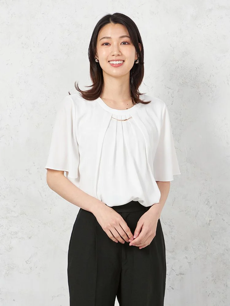 【ウォッシャブル】5分袖2WAYバー取り外しブラウスUVカット透けにくい無地SOFFICE春夏【レディース】