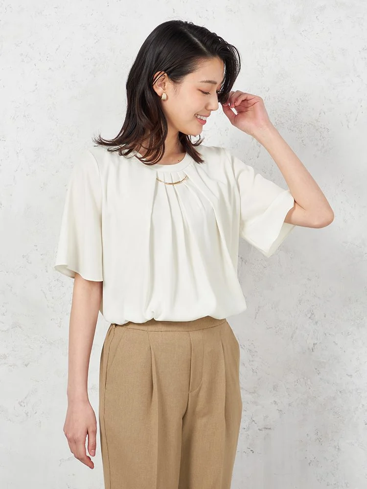 【ウォッシャブル】5分袖2WAYバー取り外しブラウスUVカット透けにくい無地SOFFICE春夏【レディース】
