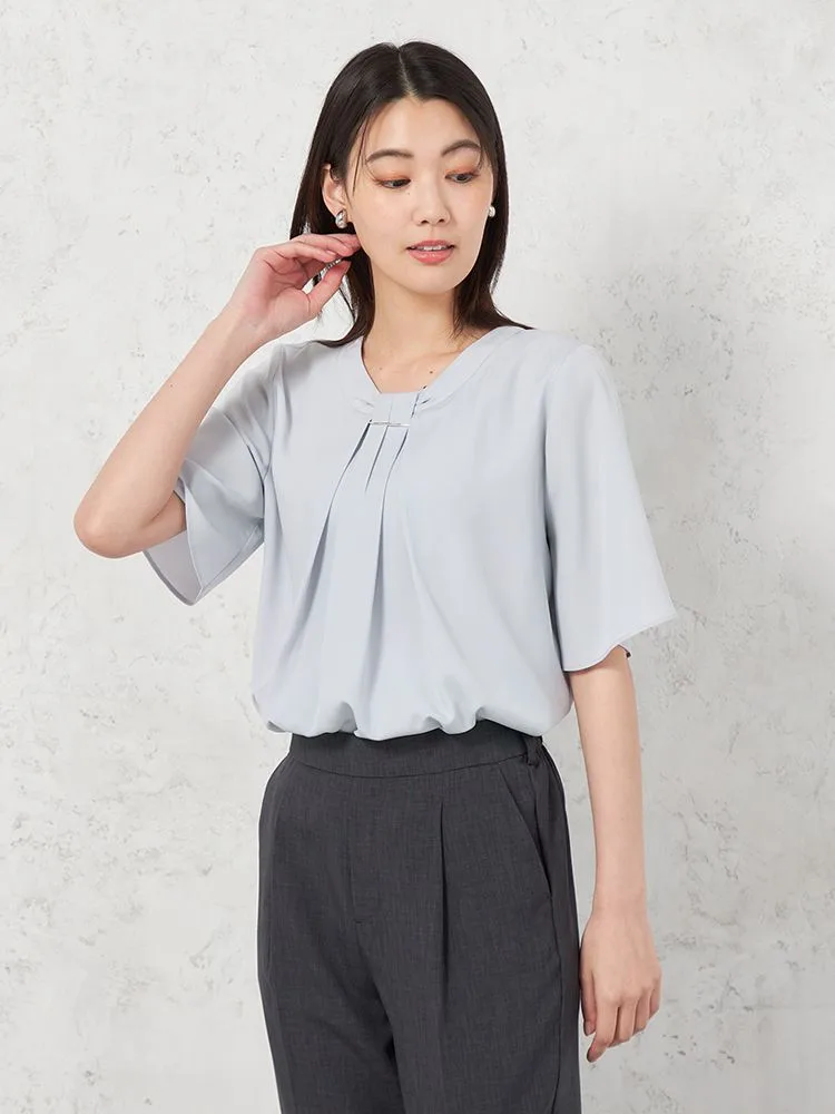 【UVカット】2WAYタイ風バ－付ブラウス5分袖透けにくいウォッシャブルSOFFICE春夏【レディース】