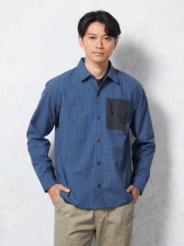 【LOGOS-ロゴス-】ファスナーポケット付きシャツチェックカジュアルインナー