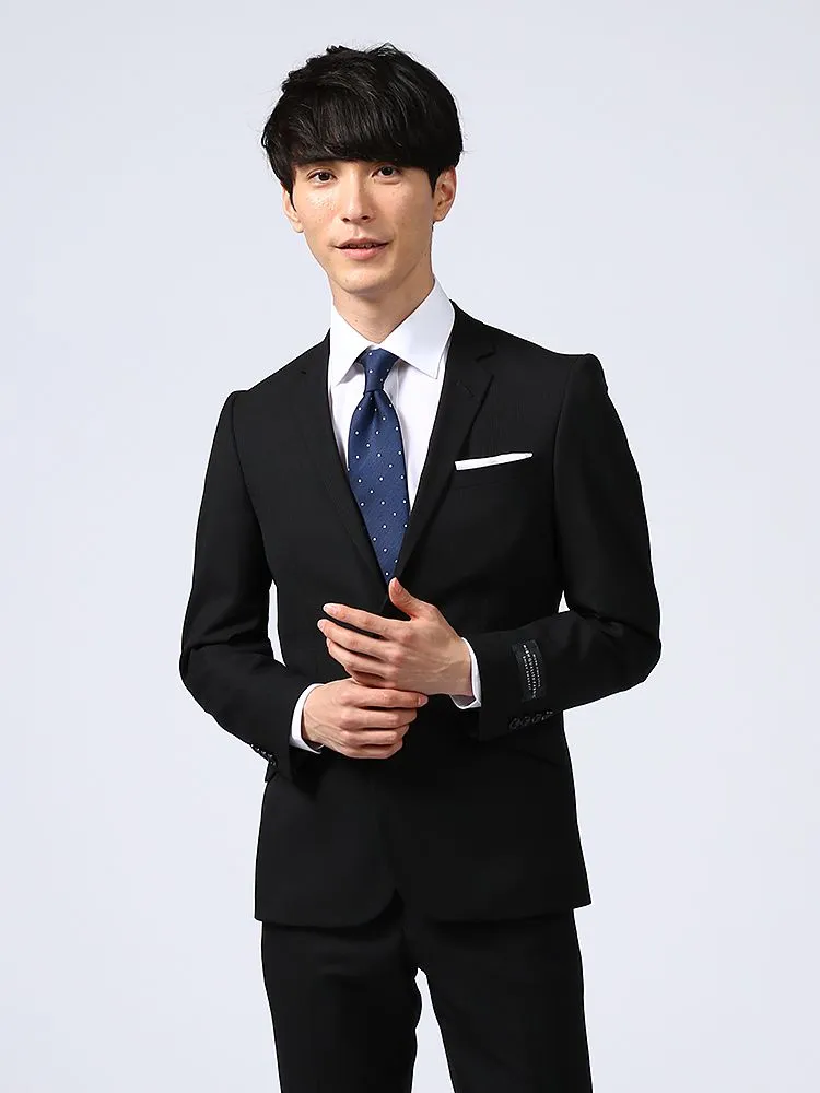 【上下ウォッシャブル】スーツ2つボタン表生地2WAYストレッチノータックシャドウストライプneroスリム【スリムデザイン】