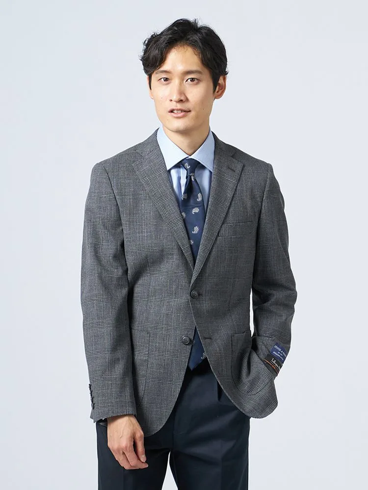 【ストレッチ】ジャケット2つボタンTOLLEGNO社生地使用キュプラ裏地グレンチェックS＆MBLUELABEL