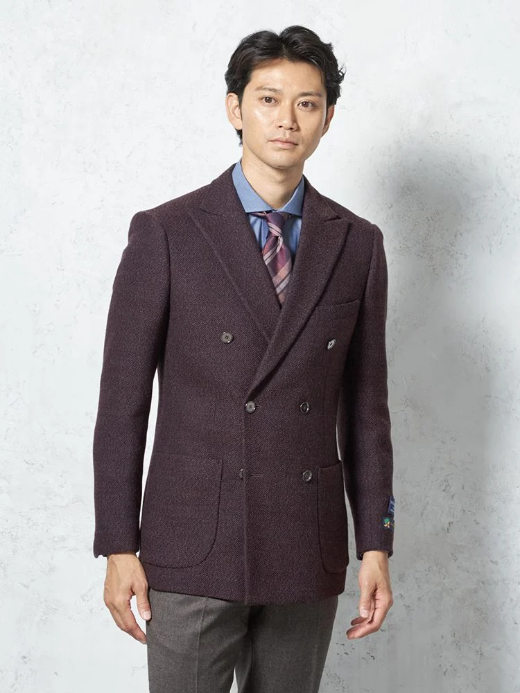 【ウール100％】ジャケットダブルLanificiodiPrayイタリア産生地無地S＆MBLUELABEL秋冬