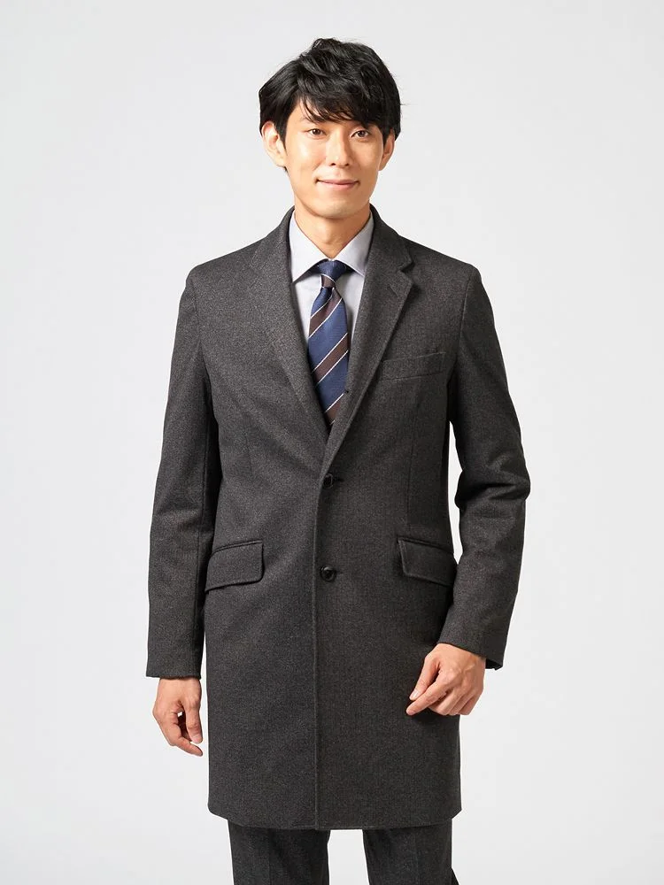 【軽量ニット】コートチェスターコートストレッチ背上部キルト無地nero秋冬【スリムデザイン】