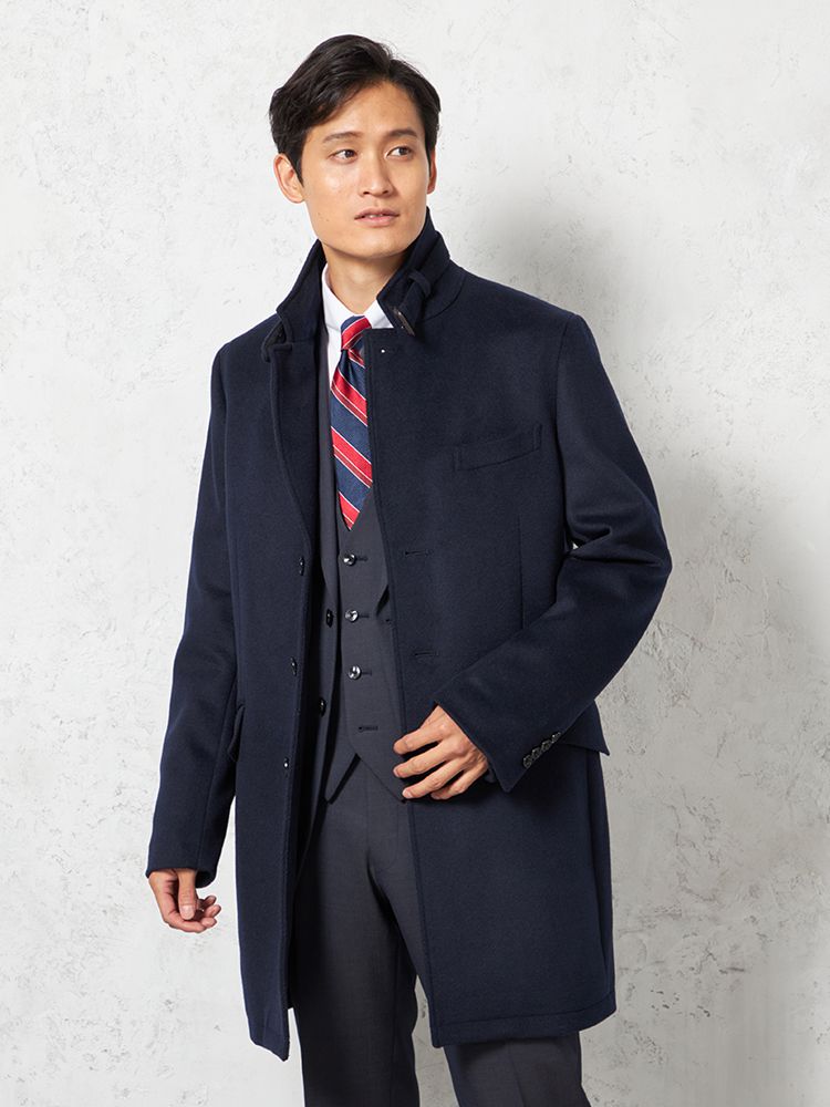 【カシミアブレンド】コンバーチブルチェスターコート無地nero秋冬【スリムデザイン】