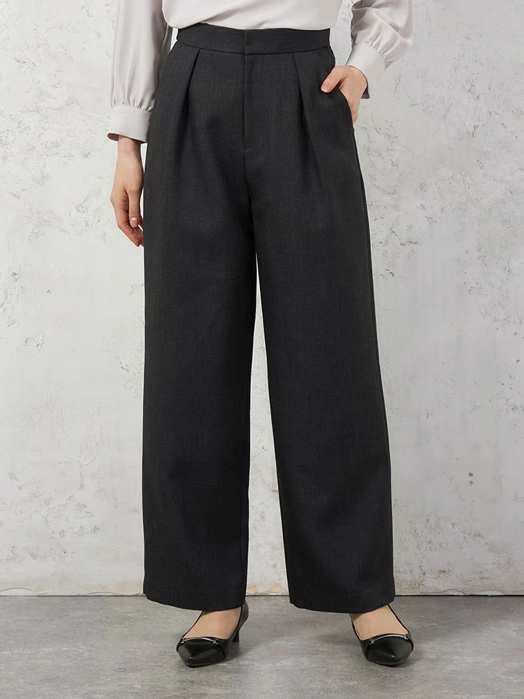 【働ラク肩ラクスーツ】ウールライクワイドパンツウォッシャブルストレッチSOFFICE秋冬【レディース】