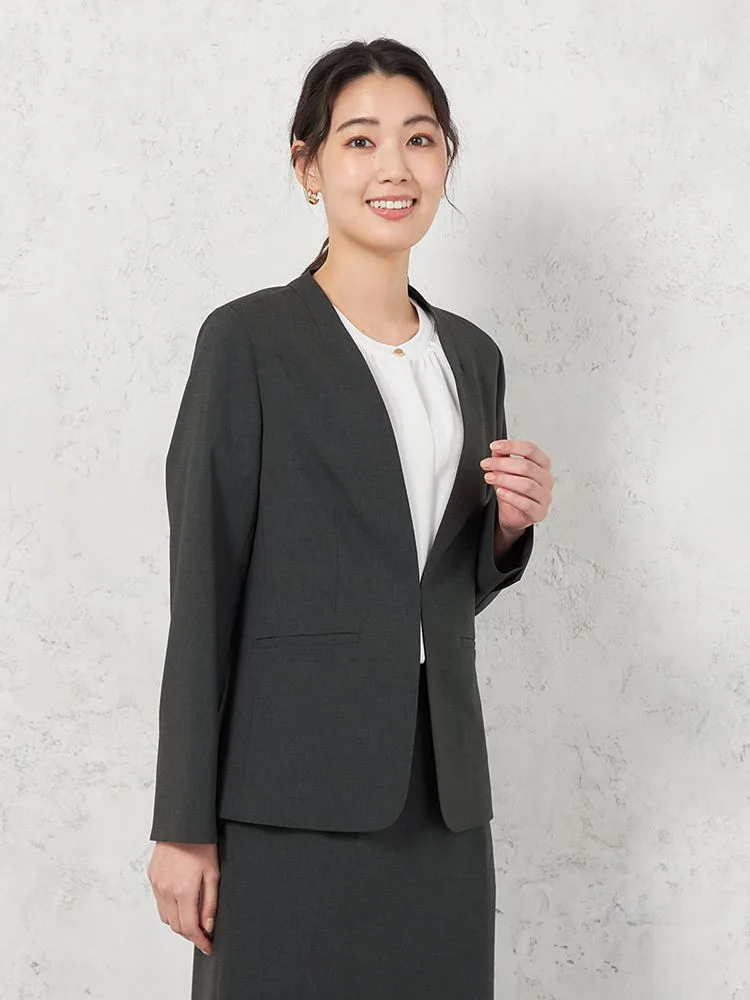 【ウォッシャブル】ノーカラージャケットリネンライクストレッチUVカットSOFFICE春夏【レディース】