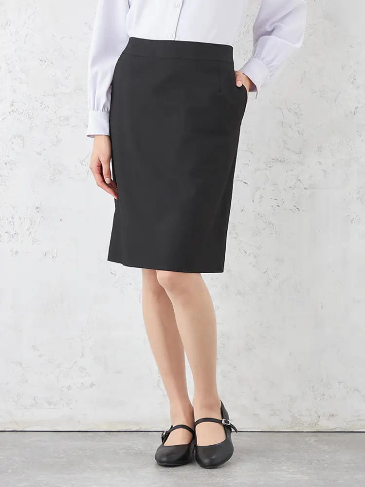 【SOFFICE】ポリエステルレーヨン黒無地タイトスカートソフィーチェウォッシャブルストレッチ通年