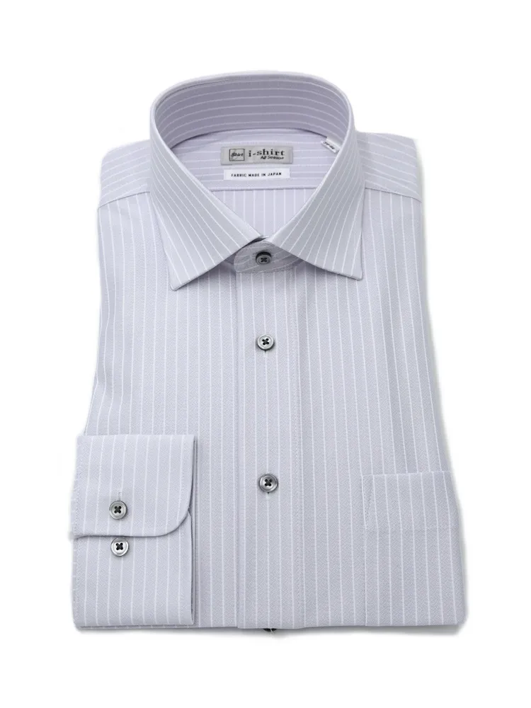 【完全ノーアイロン】長袖 アイシャツ セミワイド【トップヘザーシリーズ】ストライプ調 ワイシャツ i-shirt 通年