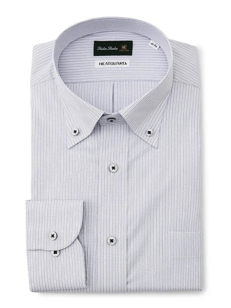 【遮熱＆UVカット】長袖ワイシャツ ボタンダウン ストライプ リッケンバッカー ヒートガード 春夏