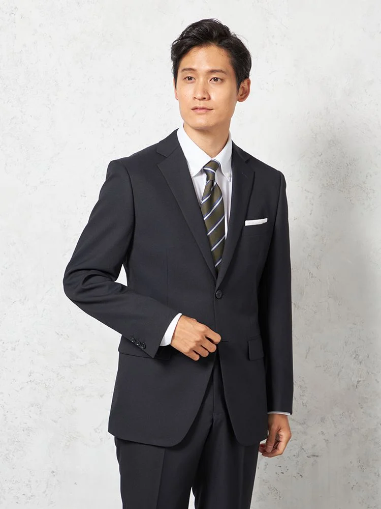 【即納】スーツ 2つボタン【WEB限定】上下ウォッシャブル 千鳥格子 ネイビー 通年