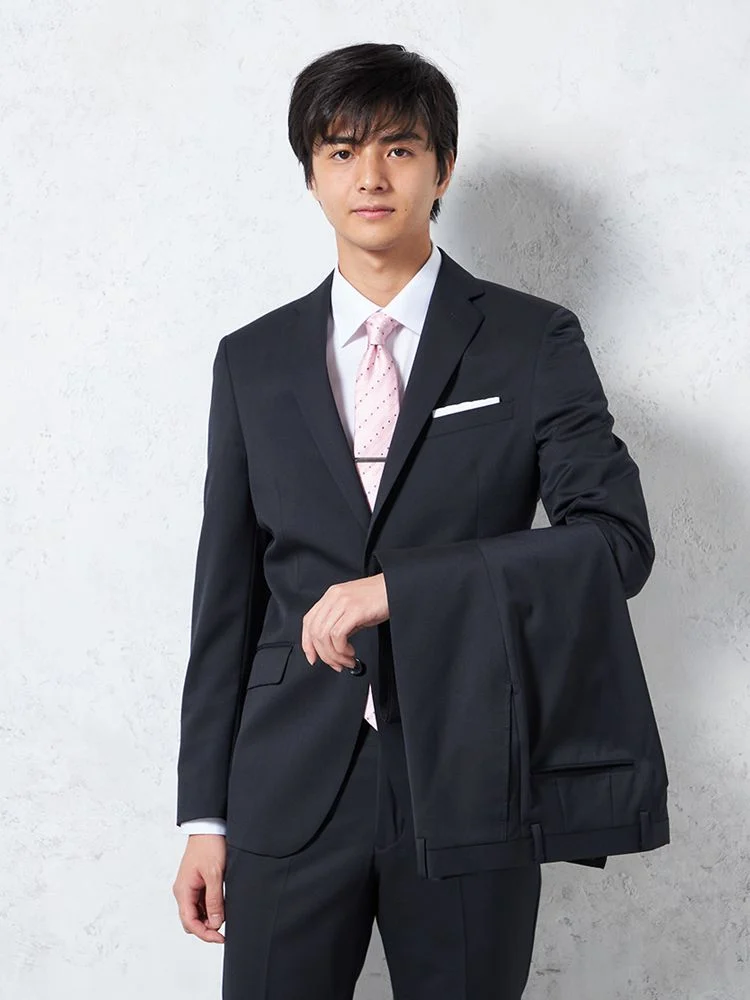 【上下ウォッシャブル】スーツ 2つボタン ツーパンツ ネイビー無地 脚長スリム リクルート／就活対応 RESPECT NERO 通年【定番】【スリムデザイン】