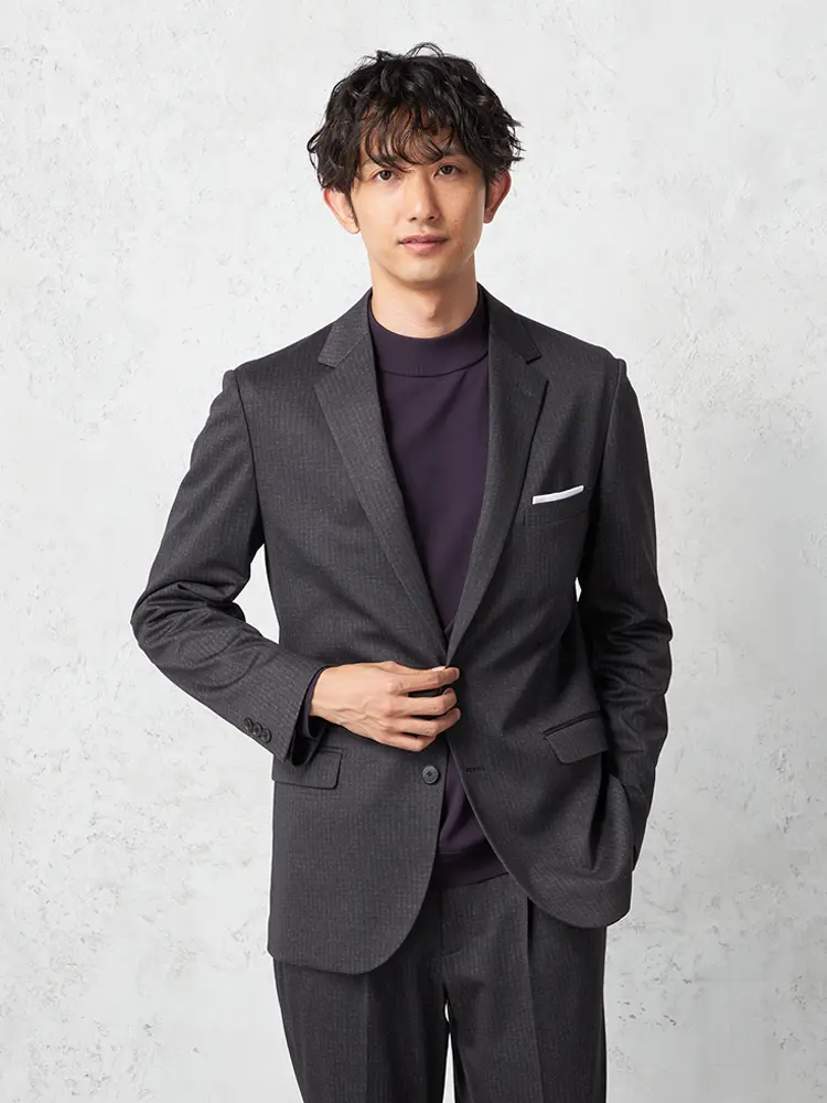 【TOKYO RUN】 プリントニットセットアップ ジャケット ２つボタン  ウォッシャブル 軽量 ストレッチ 秋冬