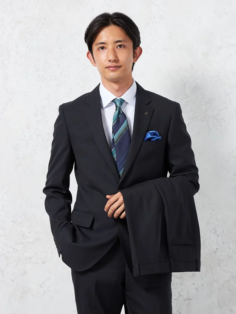 【KATHARINE E HAMNETT-キャサリン・イー・ハムネット-】スーツ 2つボタン ツーパンツ 上下ウォッシャブル 防シワ ネイビー シャドウストライプ 秋冬