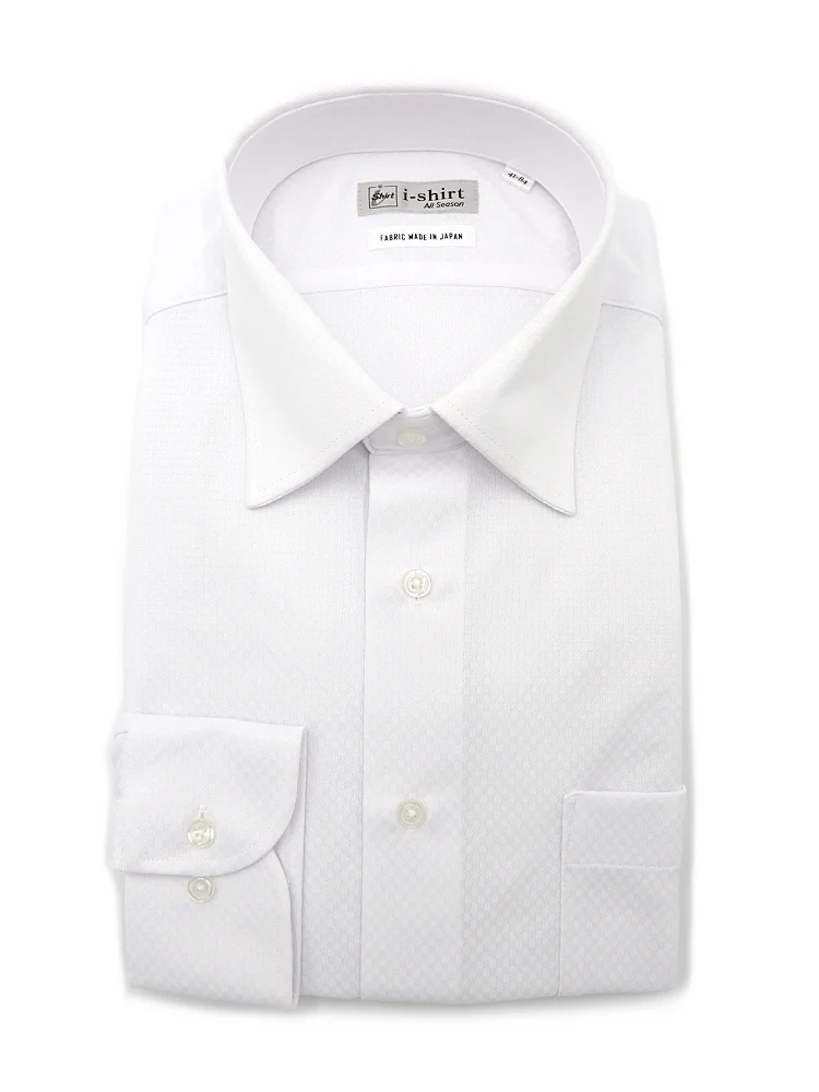 【完全ノーアイロン】長袖 アイシャツ セミワイドカラー スクエア柄【フレッシャーズにもおすすめ】ワイシャツ i-shirt 通年