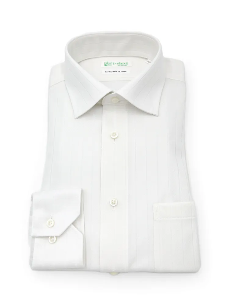 【ECO i-shirt】完全ノーアイロン 長袖 セミワイド エコセンサー カルゼストライプ ワイシャツ 通年