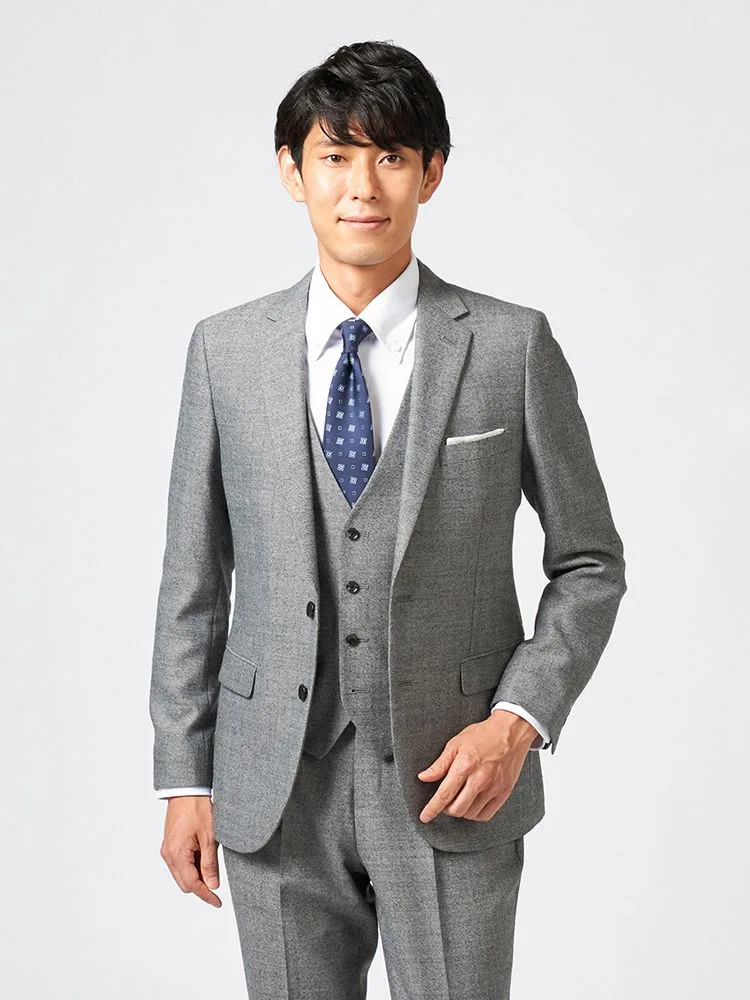 【上下ウォッシャブル】スリーピーススーツ 2つボタン ウール混 ストレッチ・防しわ 無地 nero 秋冬【スリムデザイン】