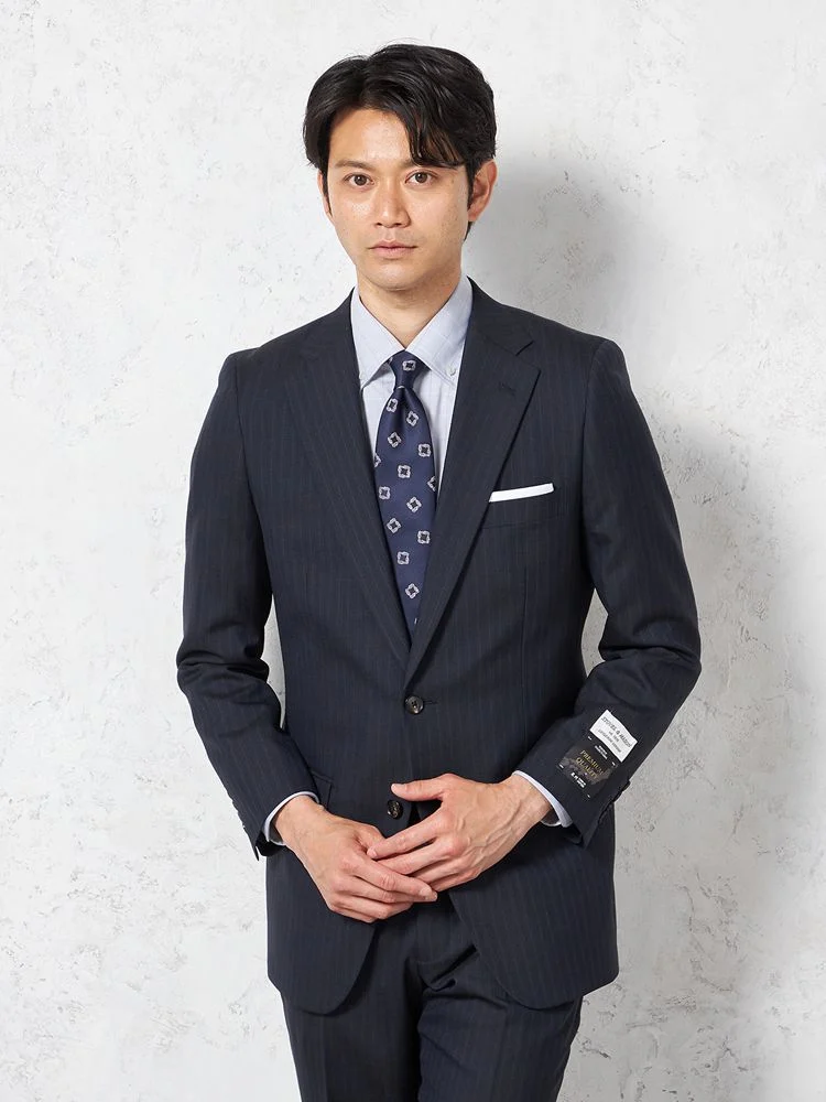 【ウール混】スーツ 2つボタン 尾州素材使用 ストライプ STOVEL&MASON