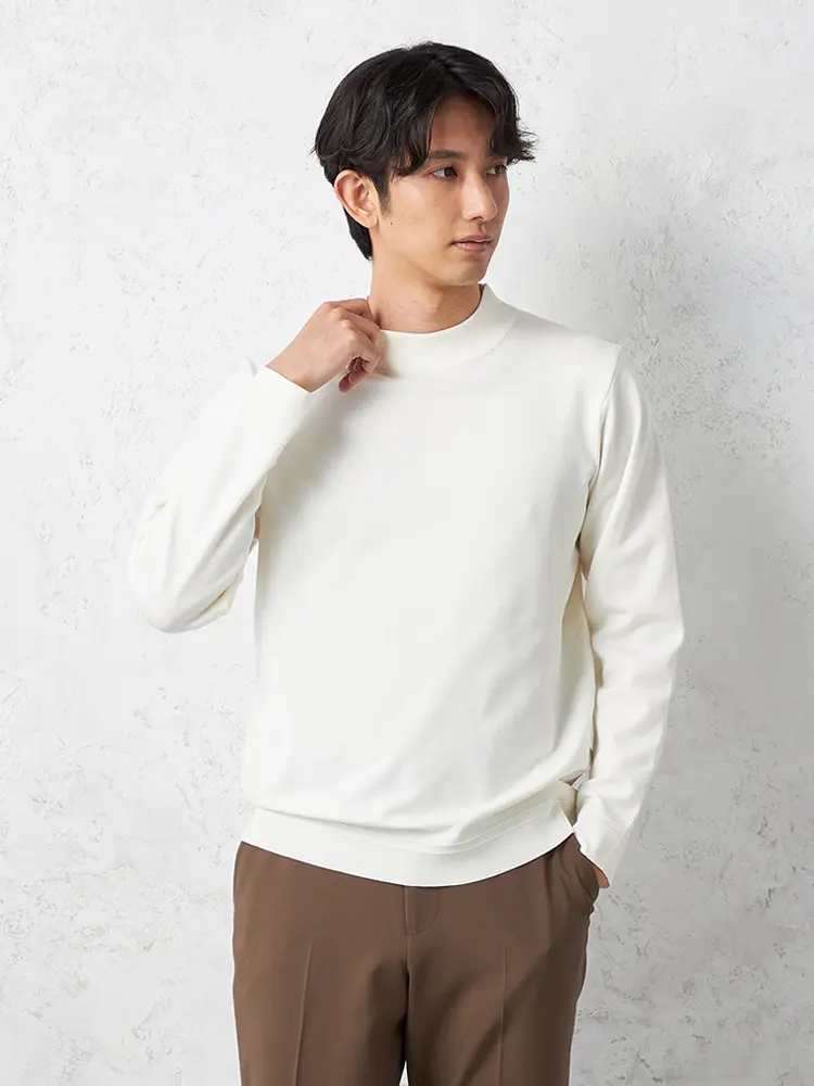 【TOKYO RUN】 14G天竺 モックネックニット カジュアルインナー 長袖 ウォッシャブル 抗ピリング 吸汗速乾 秋冬